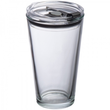 Logo trade corporate gift photo of: Glass mug with lid WATTENSCHEID 400 ml