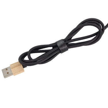 Logo trade promotional giveaways image of: 3-in-1 cable with elighted logo in a wooden casing, LH-ZMU06