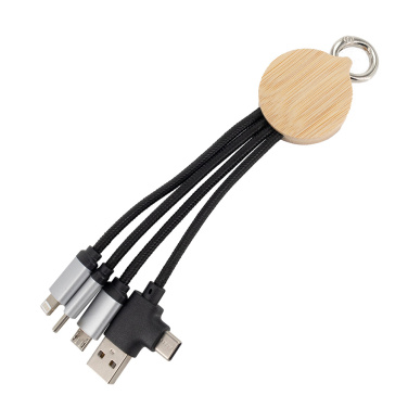 Logotrade promotional products photo of: 4-in-1 cable with elighted logo in a wooden casing, LH-ZMU05