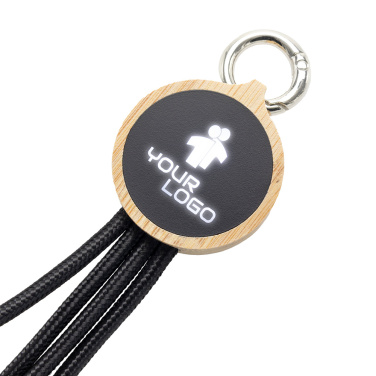 Logo trade promotional merchandise picture of: 4-in-1 cable with elighted logo in a wooden casing, LH-ZMU05