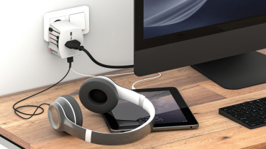 Logotrade promotional item image of: SKROSS World Travel Adapter MUV 2-pole with USB A and C