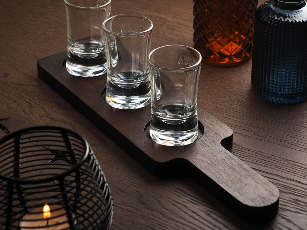 Logo trade corporate gifts picture of: Wooden 3 Shot Serving Board 1863121
