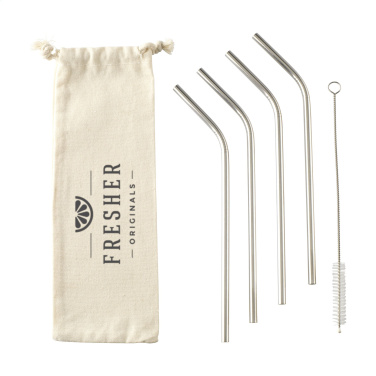 Logotrade promotional product picture of: ECO RVS 4 pieces ECO Straw Set stainless-steel straws