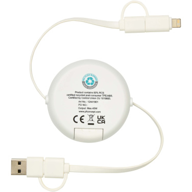Logotrade promotional item picture of: Chechia 5-in-1 recycled plastic 100 cm retractable data sync and 45W fast charge cable