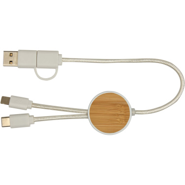 Logotrade promotional products photo of: Chechia 5-in-1 recycled plastic 30 cm data sync and 27W fast charge cable with bamboo details
