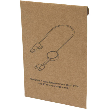 Logo trade promotional products image of: Alasia 5-in-1 recycled aluminium and plastic 30 cm data sync and 27W fast charge cable