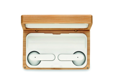 Logo trade business gifts image of: TWS earbuds in bamboo case