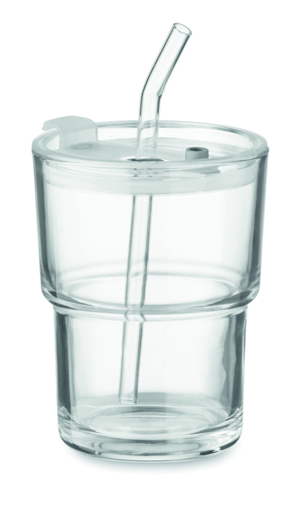 Logo trade promotional giveaway photo of: Glass tumbler with straw 400ml