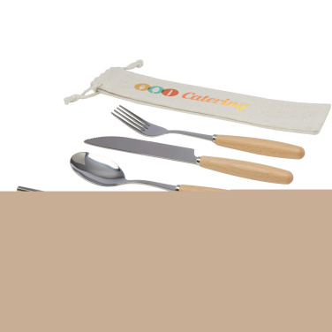 Logo trade promotional merchandise photo of: Root 5-piece stainless steel and beech wood cutlery set