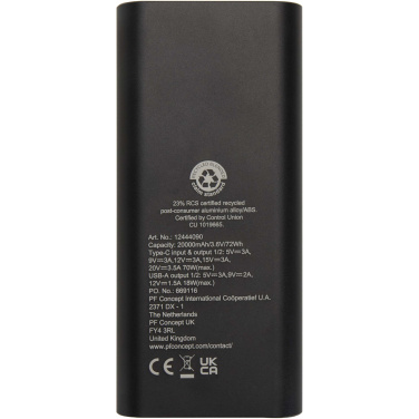 Logo trade business gift photo of: Acamar 20.000 mAh 70W recycled aluminium laptop power bank