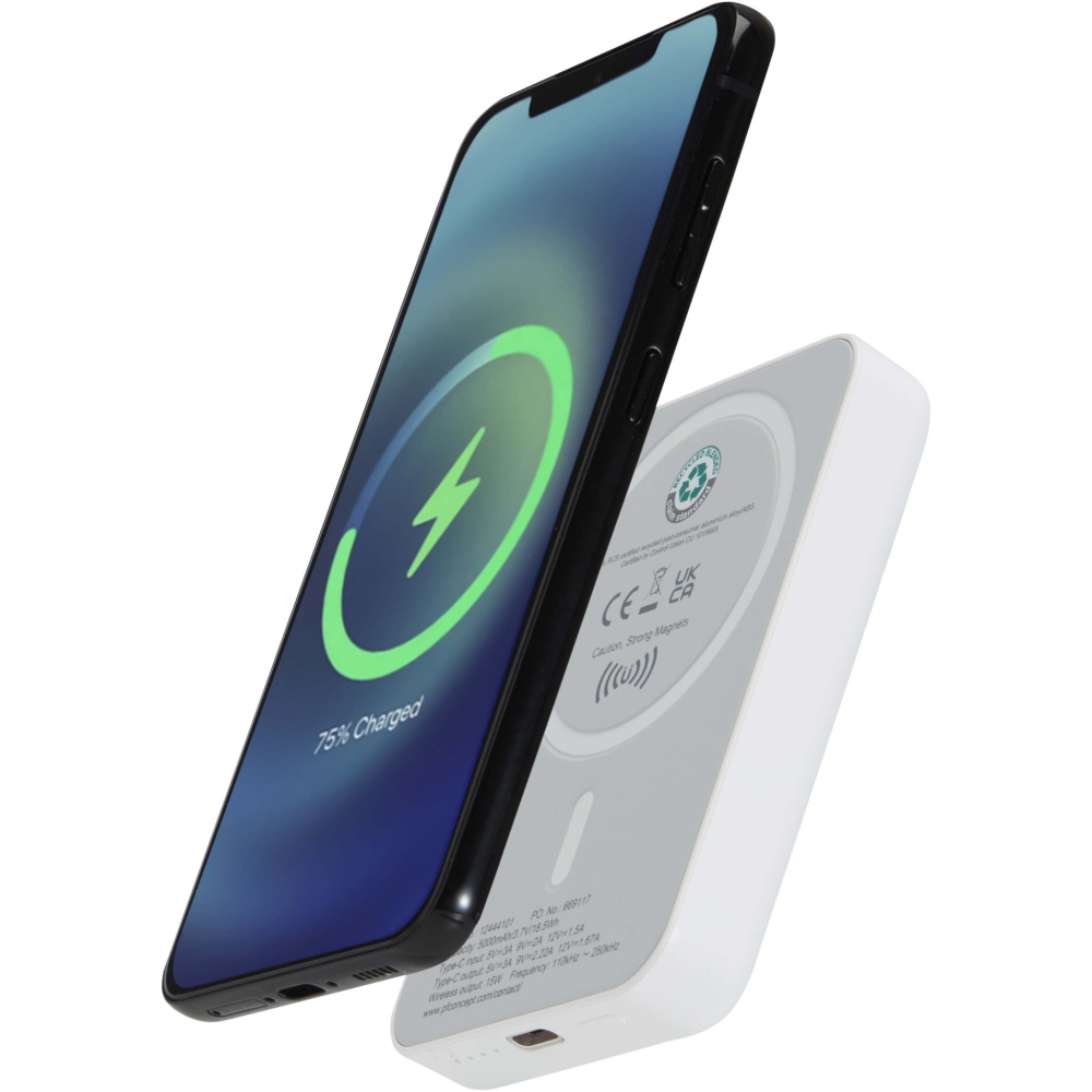 Logotrade promotional giveaways photo of: Acrab 5000 mAh 15W magnetic wireless power bank with 20W PD - made from recycled plastic