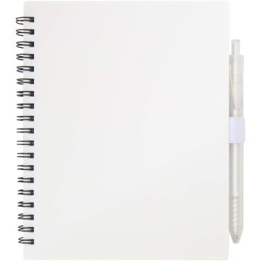Logo trade promotional item photo of: Niove recycled plastic soft cover notebook and ballpoint pen set (blue ink)