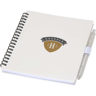 Logo trade promotional merchandise picture of: Niove recycled plastic soft cover notebook and ballpoint pen set (blue ink)