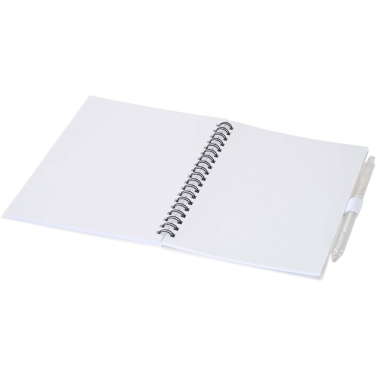 Logo trade business gift photo of: Niove recycled plastic soft cover notebook and ballpoint pen set (blue ink)