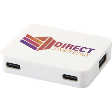 Logotrade advertising product image of: Gaia 4-port USB hub with USB-A and Type-C output and dual input - made from recycled plastic