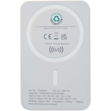 Logo trade promotional item photo of: Acrab 10.000 mAh 15W magnetic wireless power bank with 20W PD - made from recycled plastic