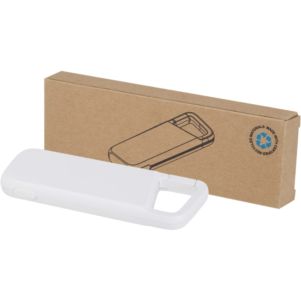 Logo trade advertising products image of: Alkes 5000 mAh 12W recycled plastic water resistant power bank with carabiner