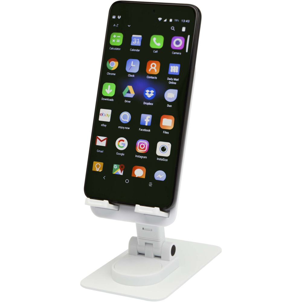 Logo trade promotional merchandise photo of: Alhena recycled plastic foldeable phone holder with metal desk stand