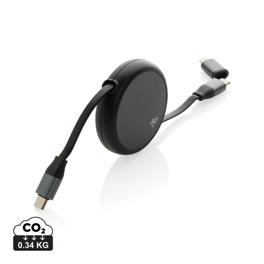 Logotrade promotional gift picture of: Terra RCS recycled aluminium retractable 240W 2-in-1 cable