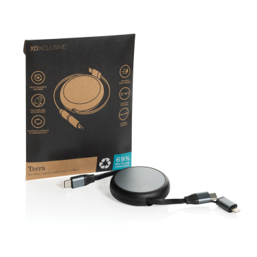 Logo trade advertising products image of: Terra RCS recycled aluminium retractable 240W 2-in-1 cable