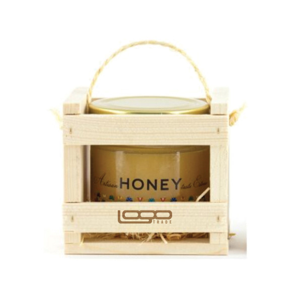 Logotrade promotional product picture of: ##Flower honey in a wooden box, 300 ml with custom design