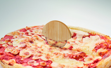 Logo trade promotional items image of: Round bamboo pizza cutter