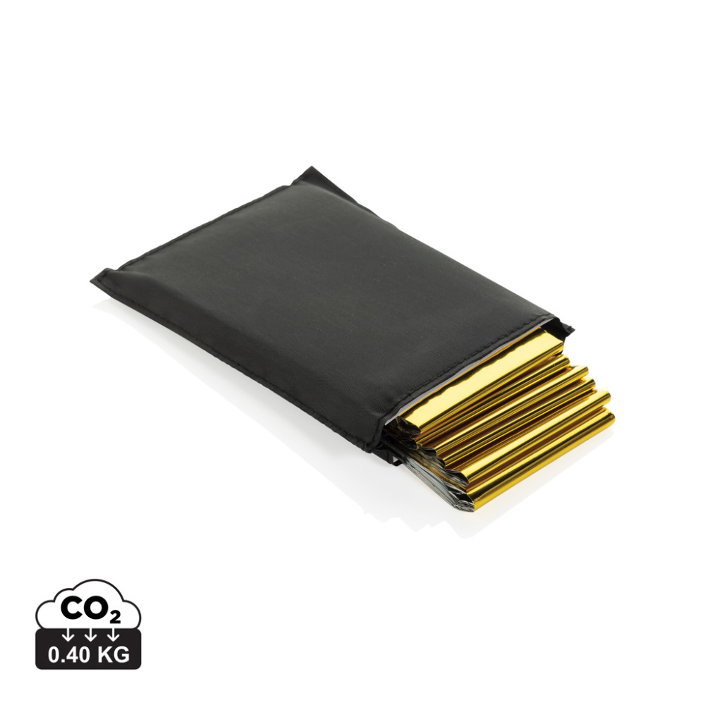 Logo trade promotional item photo of: Solra emergency blanket in RCS recycled RPET pouch