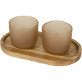 Male wooden serving tray and glass cups set, Oatmeal