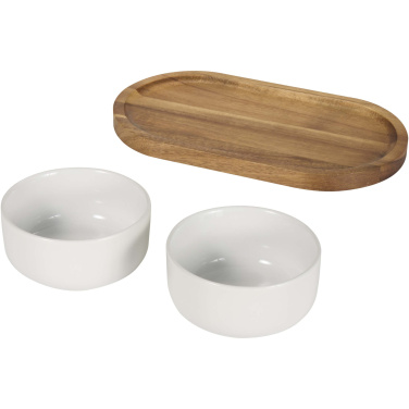 Logotrade promotional gift image of: Noa wooden tray and ceramic serving bowls set