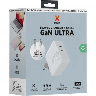 Logo trade reklaamtoote pilt: Xtorm XVC2067 GaN Ultra 67W reisilaadija 100W USB-C PD-kaabliga