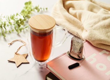 Logo trade firmakingi pilt: Topeltseinaga klaasist kruus kaanega 450ml