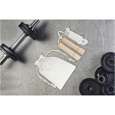 Logo trade mainoslahjat ja liikelahjat kuva: Denise puinen hyppynaru puuvillapussissa