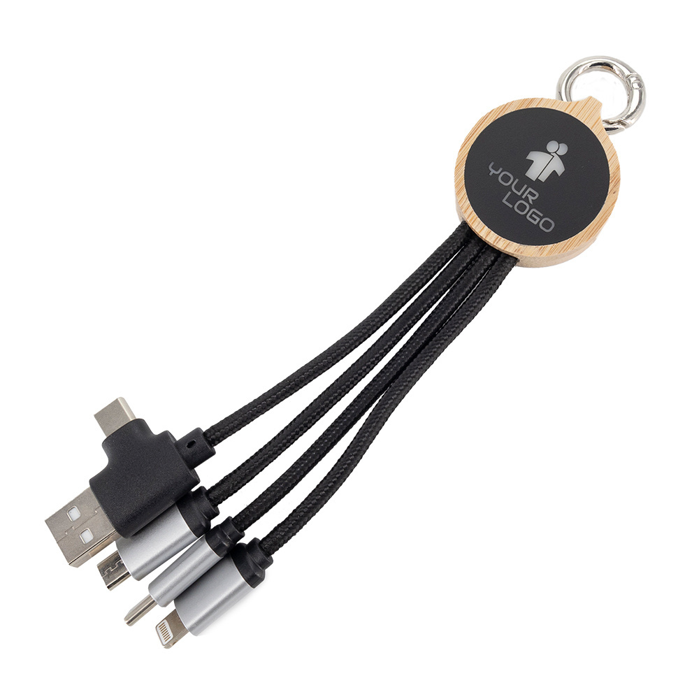 Logo trade mainoslahjat ja liikelahjat kuva: 4-in-1-kaapeli, jossa on valaistu logo puukotelossa, LH-ZMU05