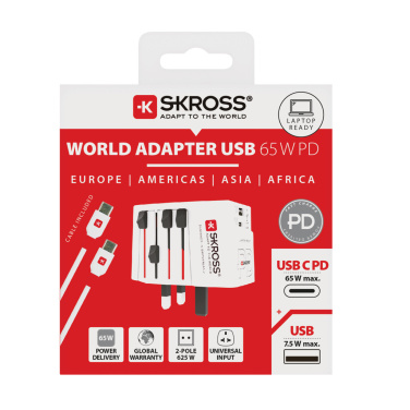 Logotrade mainoslahja tuotekuva: SKROSS World Travel adapteri MUV 65W PD USB C -kaapelilla