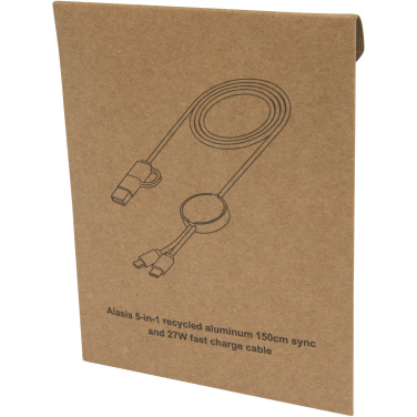 Logotrade mainoslahjat ja liikelahjat tuotekuva: Alasia kierrätysalumiininen ja -muovinen 150 cm:n ja 27 W:n datasynkronoiva 5-in-1-pikalatauskaapeli