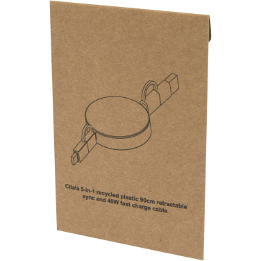 Logotrade mainostuotet kuva: Citala kierrätysmuovinen 40 W:n ja 90 cm:n sisäänvedettävä datasynkronoiva 5-in-1-pikalatauskaapeli