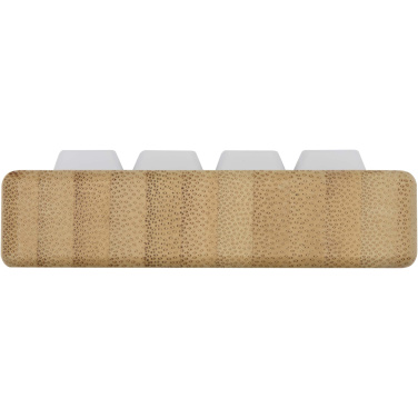 Logotrade liikelahja tuotekuva: Algol kierrätetystä muovista valmistettu puhelinjalusta ja hypistelylelu bambuyksityiskohdilla