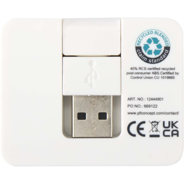 Logotrade Ideja dāvanas foto: Gaia 4 portu USB centrmezgls ar USB-A un C tipa izeju un divkāršu ieeju - izgatavots no pārstrādātas plastmasas