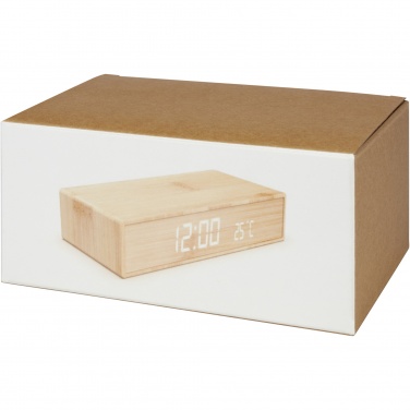 Logotrade reklamprodukter bild: Minata trådlös bambuladdare med klocka